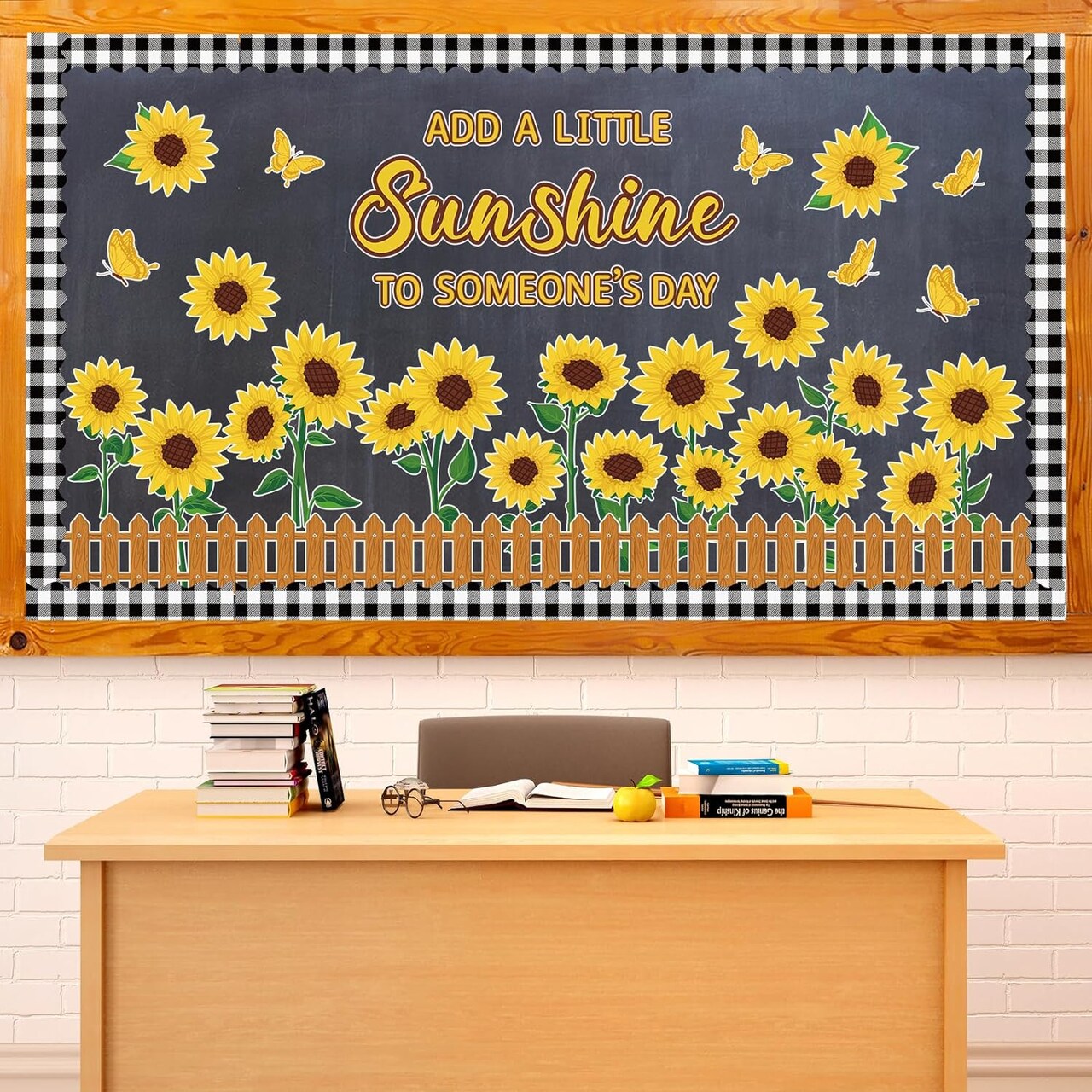Sunflower Bulletin Board Decoration Spring Cutout Set with Butterflies Fences